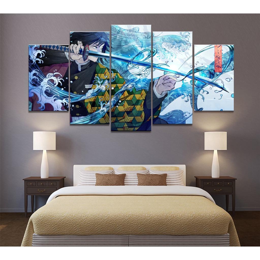 5 Panels Canvas Wall Art Poster Painting Tomioka Giyuu Demon Slayer Kimetsu No Yaiba Living Room Picture Print Home Decor Mural