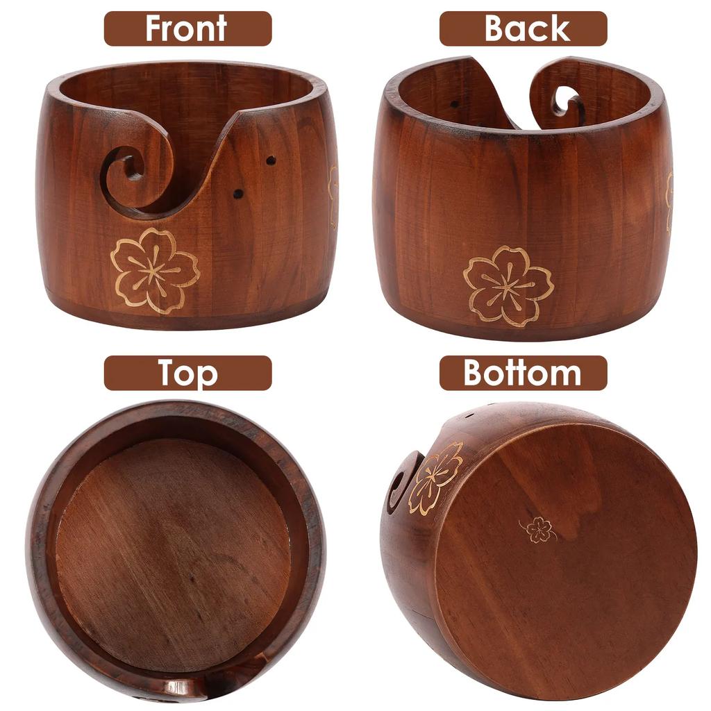 Garnschale aus Holz Häkel-Organizer-Box Wolle Strick Aufbewahrungskorb mit Loch Woll-Organizer Halter Strick Häkel Webwerkzeug