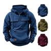 Spring Autumn Men Hoodie Cargo Style Drawstring Big Patch Pocket Half Zipper Long Sleeves Solid Color Casual Daily Wear Sport Top