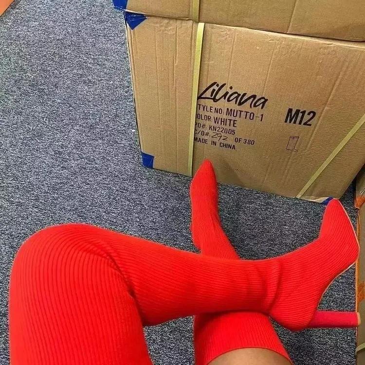 Kobiety Wysokie Kozaki Jesień Zima Kozaki za Kolano Wysoka Jakość Elastyczne Skarpety Kozaki Impreza Seksowne 9cm Obcas Buty Damskie Botas Mujer