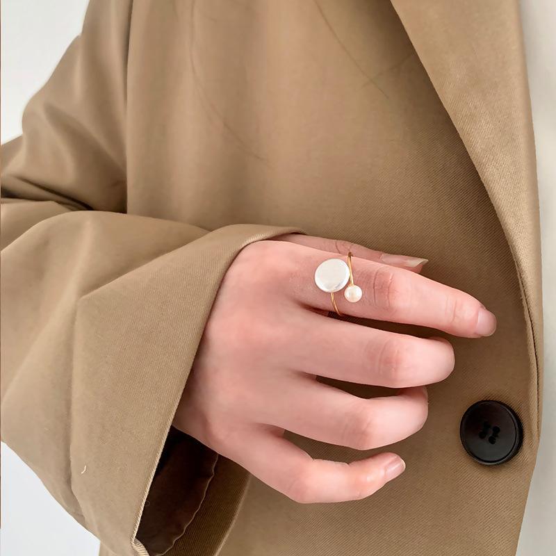 Large Natural Baroque Freshwater Pearl Open Ring Wrapped In Gold, Versatile High-end Finger Ring Ins Female Niche