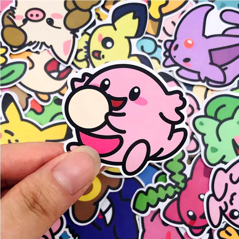 53PCS Kawaii Anime Pocket Monsters Stickers Pikachu DIY Laptop Luggage Skateboarding Mobile Cartoon Student Toys Gift Stickers