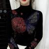 De Rong Women's Semi-High Neck Rhinestone Long-Sleeve Base Layer Top for Autumn/Winter