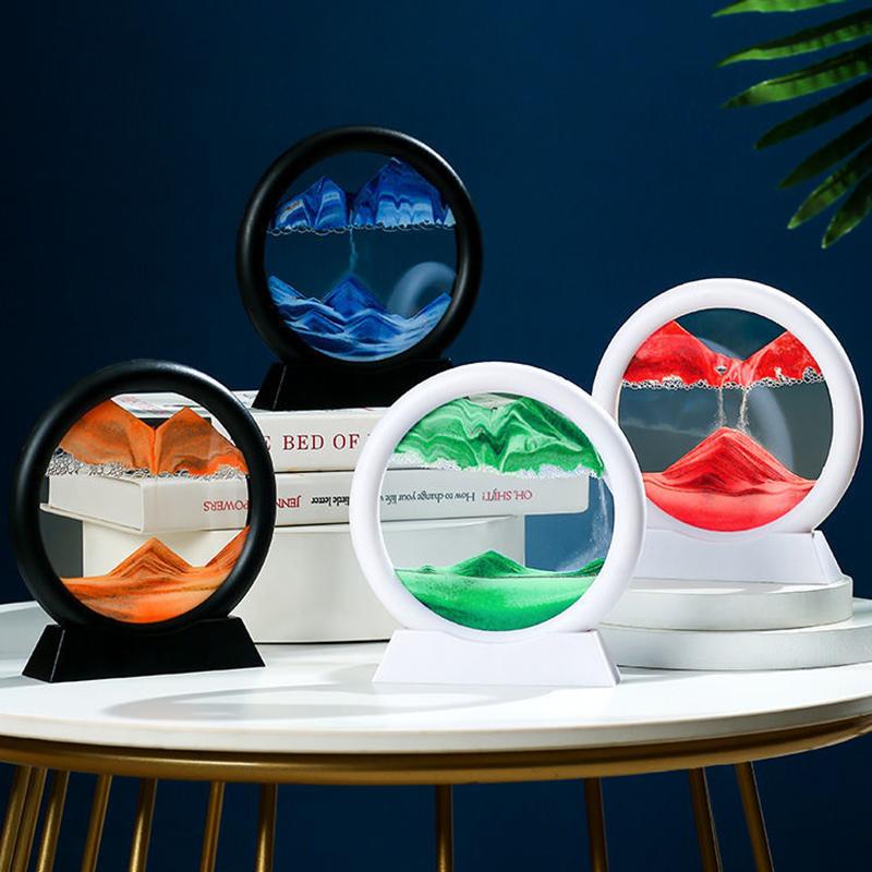 3D Timeglas Rinnande Sand Konstbild Rund Glas Djup Havs Sandlandskap Hantverk Flytande Målning Hemmakontor Dekoration Gåvor