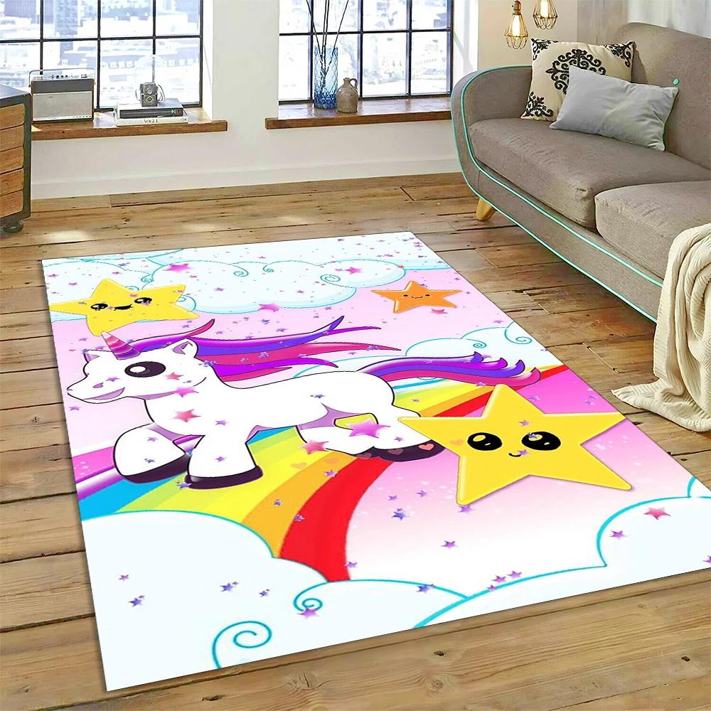 3D Uroczy Jednorożec Dywan Zwierzęcy z Kreskówek do Domu Salon Sypialnia Sofa Wycieraczka Wystrój, Dywan Do Zabawy Dziecięcej Antypoślizgowa Mata Podłogowa