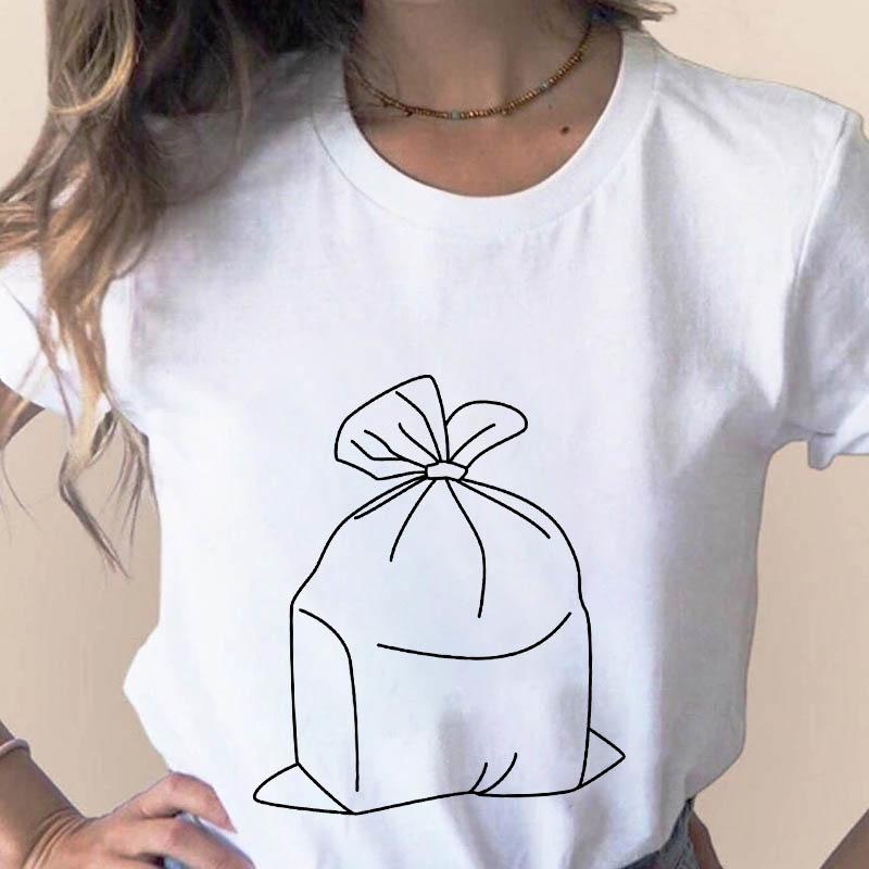 Spring Summer Fashion T-Shirt Cute Garbage Bag Print Lady T-Shirts Top T Shirt Ladies Womens Graphic Female Tee Tops