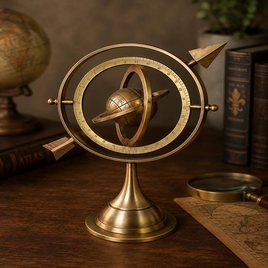 Messing Armillarsphäre Dekor, Nautischer Himmelskugel, Astronomie Skulptur, Antikes Schreibtisch Dekor, Arbeitszimmer Akzent