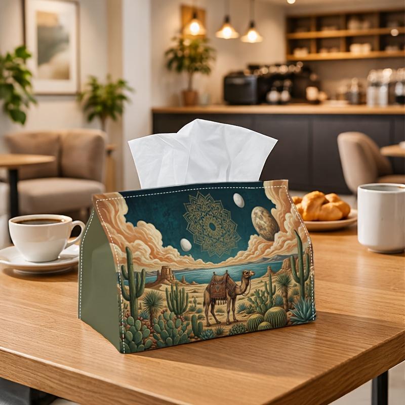 1pc Surreal Desert Camel Tissue Box with Cosmic Moon Mandala - Bedside Table Organizer Suitable for Rolls/Facial Tissues, Napkin Storage for Home, Car
