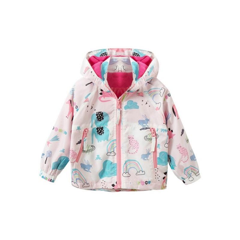 2025 Nye baby vår utendørs sport trykkjakker hette med glidelås langermet barn yttertøy polyester høst jenter barnefrakker