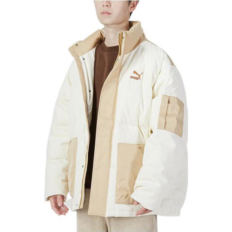 Puma Spliced Design Logo Print Stand Collar Down Jacket Unisex Outerwear Beige 539837-97
