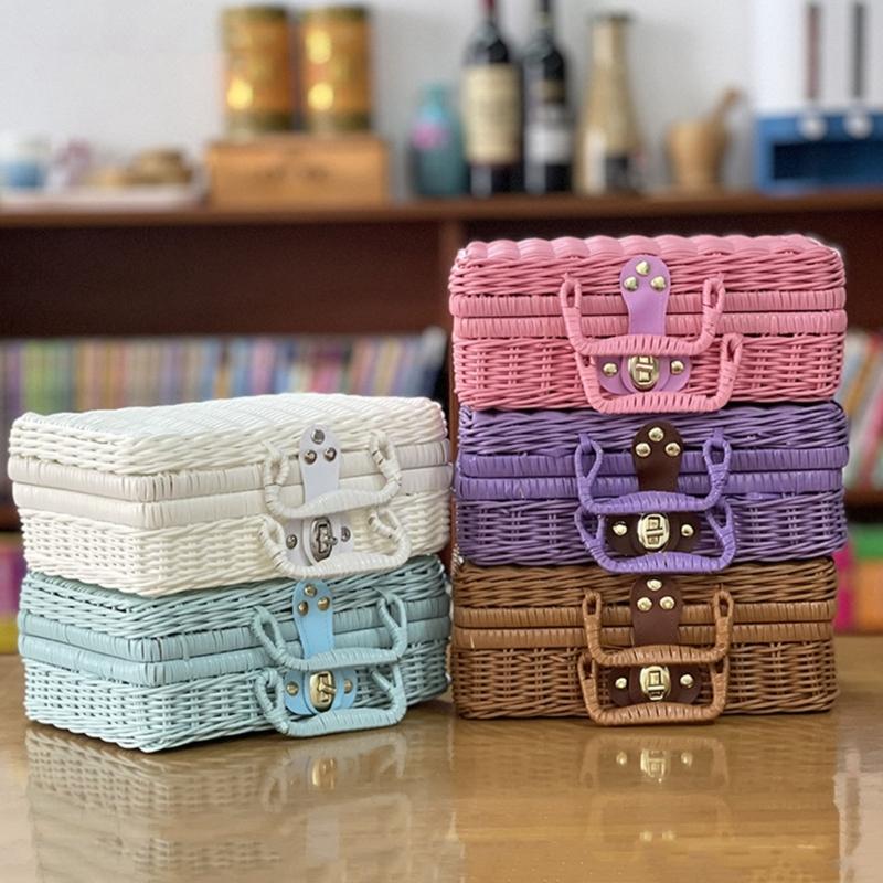 Portable Travel Toiletry Makeup Bag Woven Ratton Gift Box Cosmetic Organizer Large Capacity for Women Girls