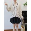 Autumn and winter new contrasting color temperament sweater jacket design sense loose knitted cardigan women