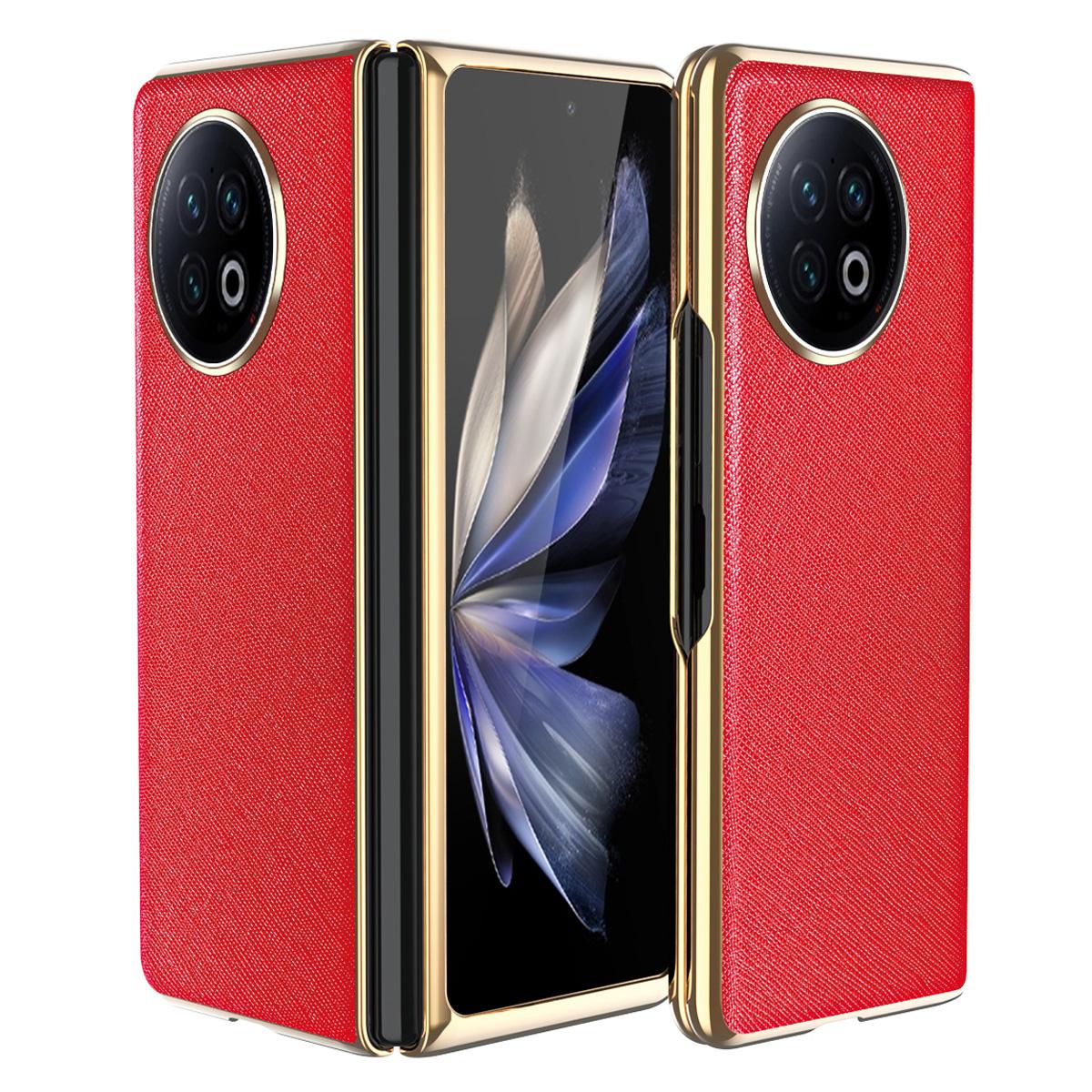 

For vivo X Fold2 PU Leather+PC Phone Case Electroplating Frame Anti-Drop Protective Cover Red