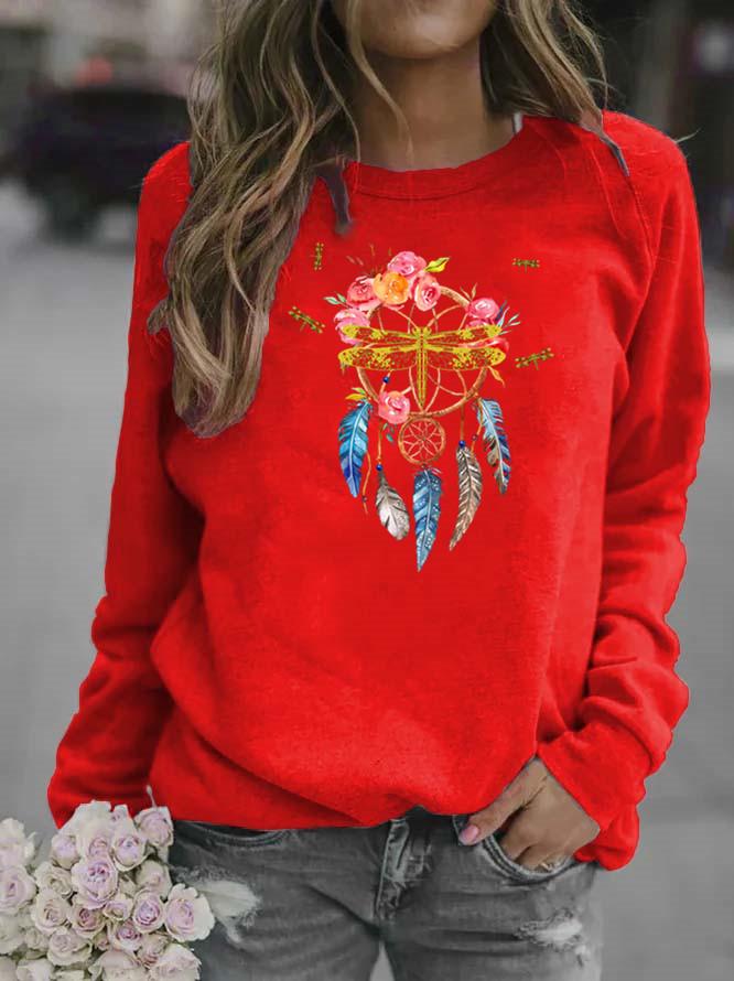 Women's Long Sleeve Round Neck Wind Chime Print Sweatshirt