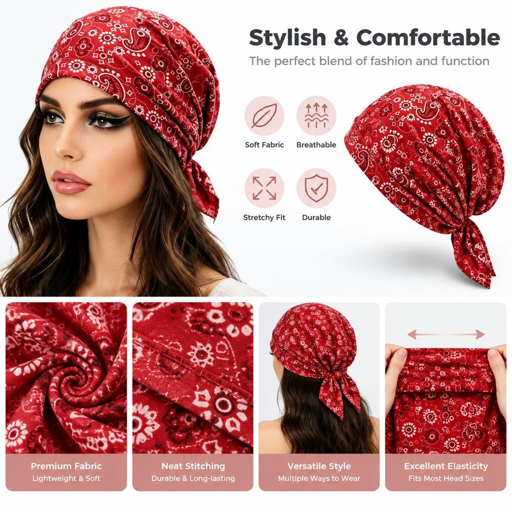 Stretchy Fabric Turban Hats Paisley Print Casual Hedging Cap Fashion Pullover Hat Hair Accessories