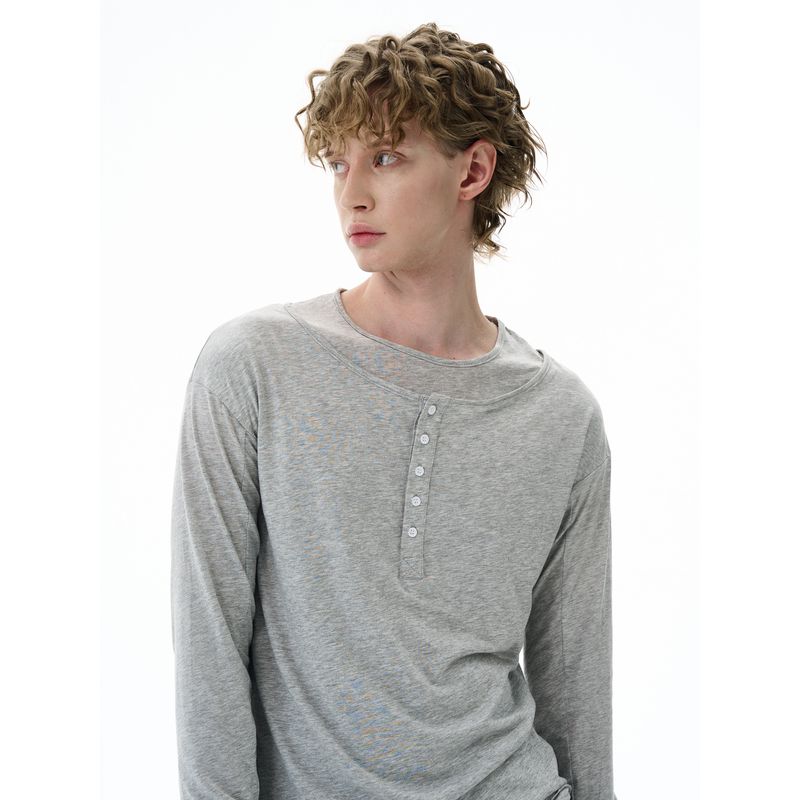 Kisko Design-Inspired Double-Layer Collar Lightweight Long-Sleeve T-Shirt for Men and Women, Cleanfit Casual Fitted Inner Top