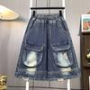 Plus Size Summer Women 2025 Vintage Jeans Casual Pockets High Waist Elastic Basic Loose Harem Pants