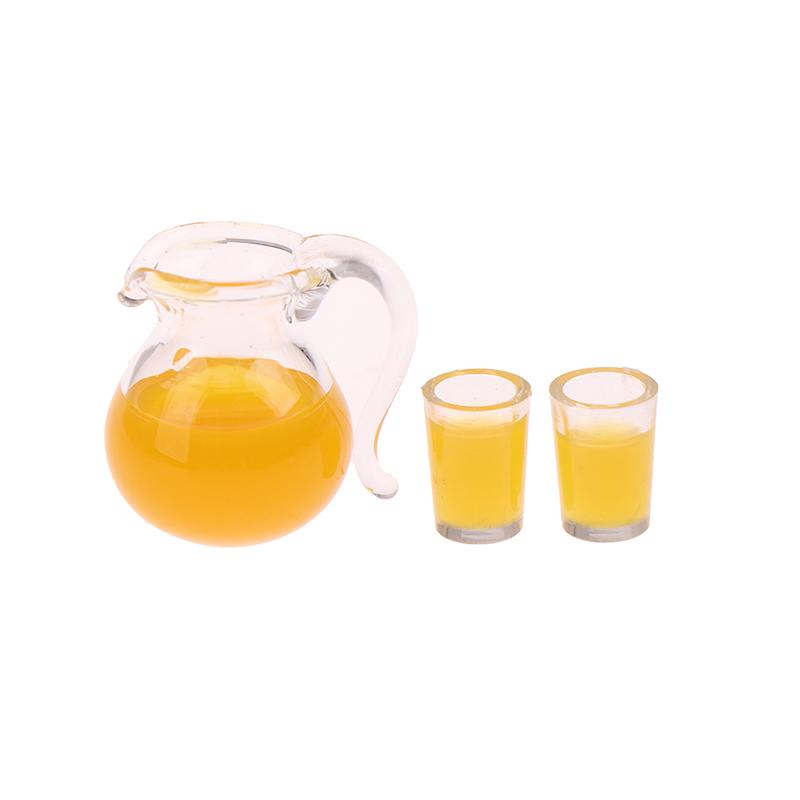 3Pcs/Set 1:12 Dollhouse Miniature Drink Cup Orange Juice Jug Model Kitchen Decor