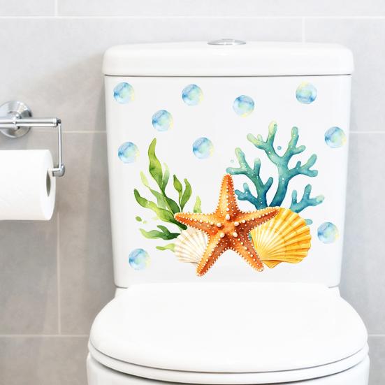 Ocean Shell Starfish Coral Toilet Sticker, Peel And Stick Toilet Lid Tank Seat Decals, Self Adhesive Bathroom Wall Sticker