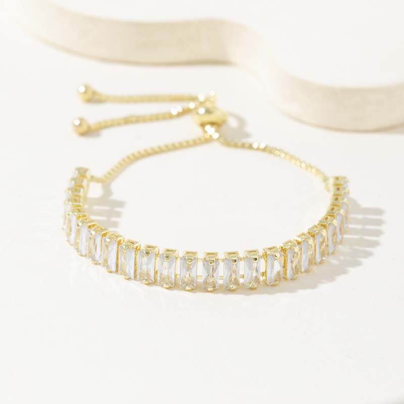 

Luxury Cubic Zirconia Square Bracelet For Women Girl Stainless Steel Gold Color Adjustable Chain Bracelet Wedding Zircon Gift золотий