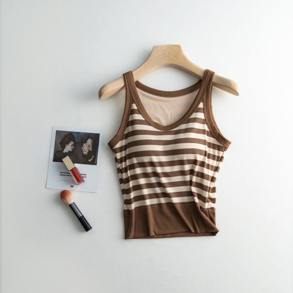 Women's Fashion With Chest Pad Striped Short Small Vest Outside Sleeveless Camisole Bottoming Tops