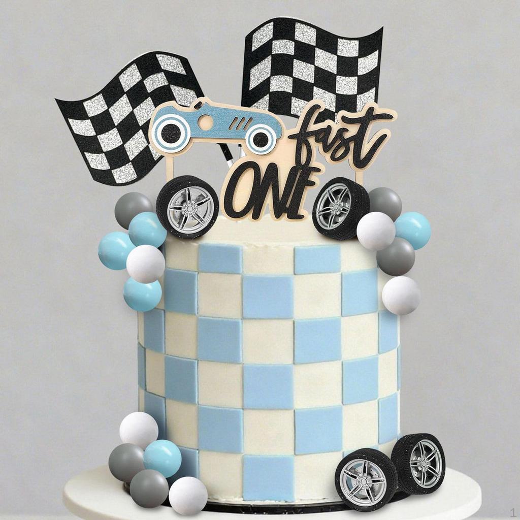 22Pcs Wooden Car Cake Topper Decorations Decorative Creative with Ball Race Theme Party for