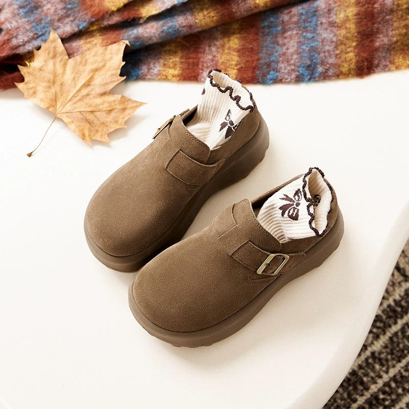 

Cowhide version thick-soled early autumn new retro design soft sole heightening casual versatile single shoes women 40 хакі