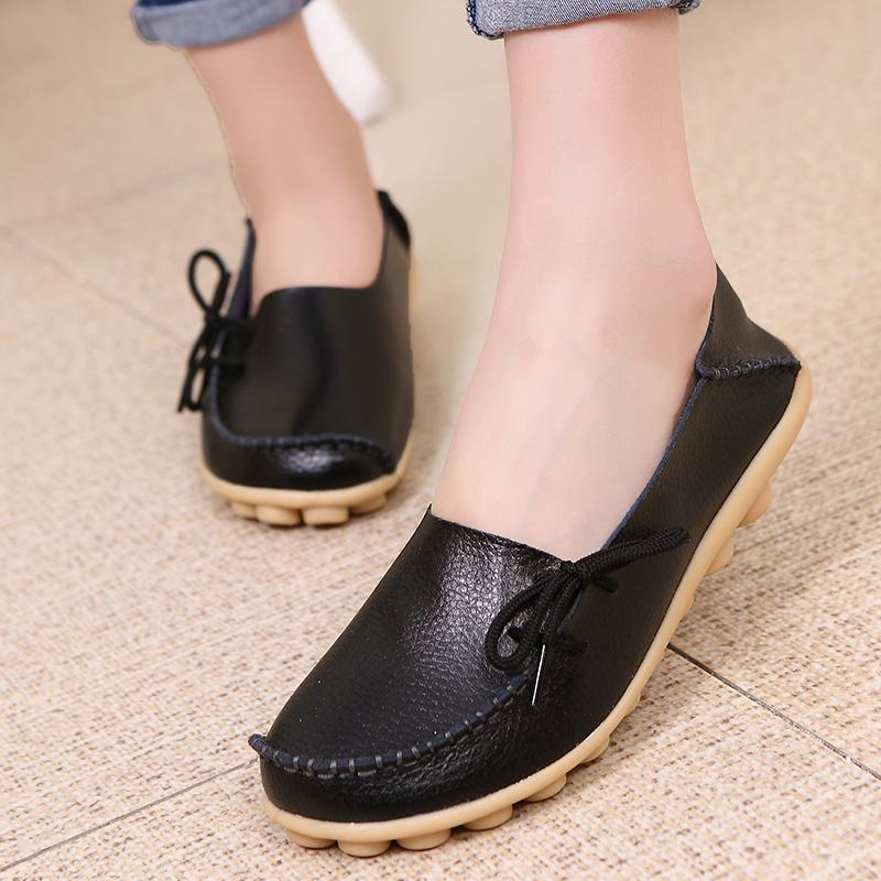 Women Flats Genuine Leather Fashion Walking Women Shoe Moccasins Ballet Flats Oxford Nurse Shoes Black Plus Size Ladies Shoes