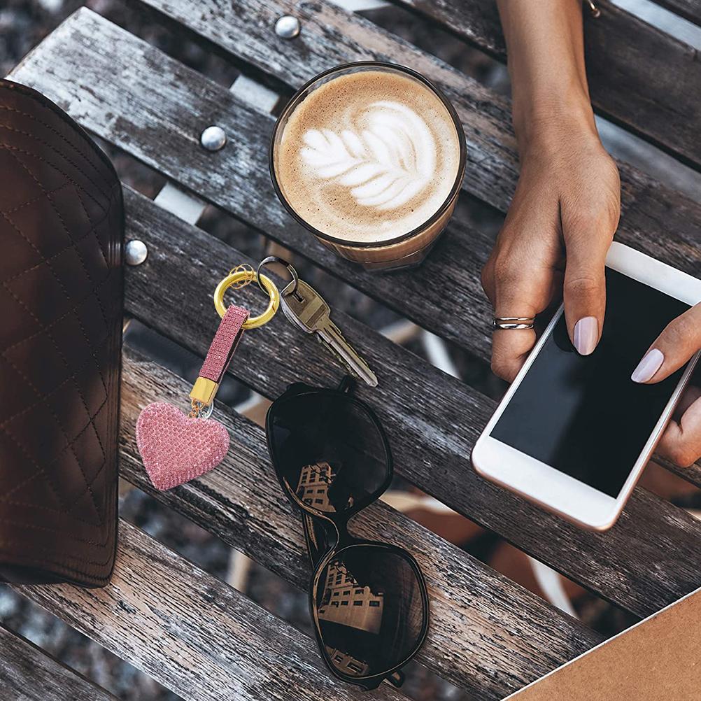 Bling Rhinestone Heart Shape Keychains Glitter Crystal Heart Key Chain Key Rings Bag Charm for Women Girls