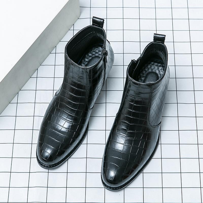 

Модные Челси на высоком каблуке Мужские из ПУ с каменным узором Боковая молния Деловые формальные ботинки Удобные классические мужские ботинки Большие размеры 38-46 46 чёрный