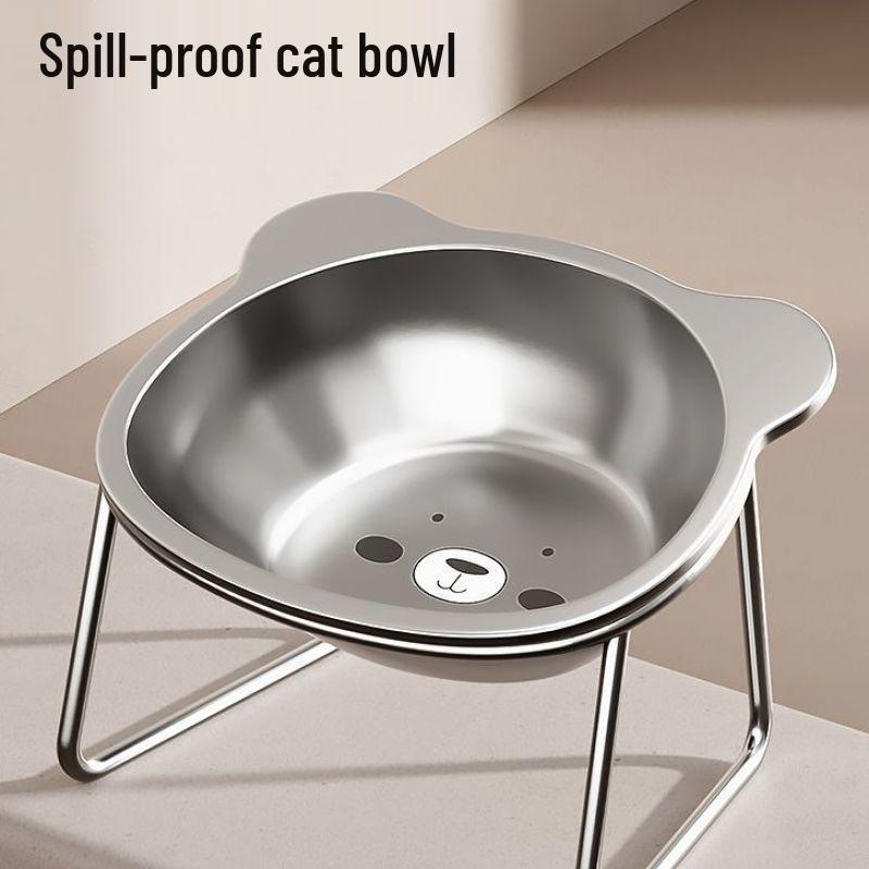 Stainless Steel Pet Bowl with Elevated Rack for Cats & Dogs - Anti-Neck Strain Design