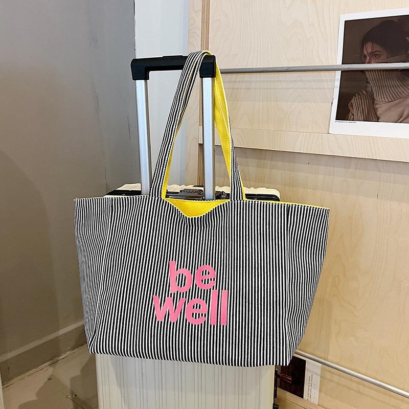 2025 New Colorful Reversible Canvas Tote Bag Striped Shoulder Bag