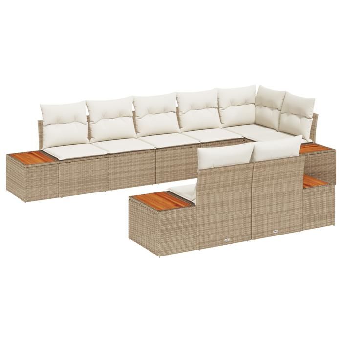 VidaXL Ensemble de canapé de jardin 8 pieces avec coussins Beige Poly Rotin Acacia 3348112
