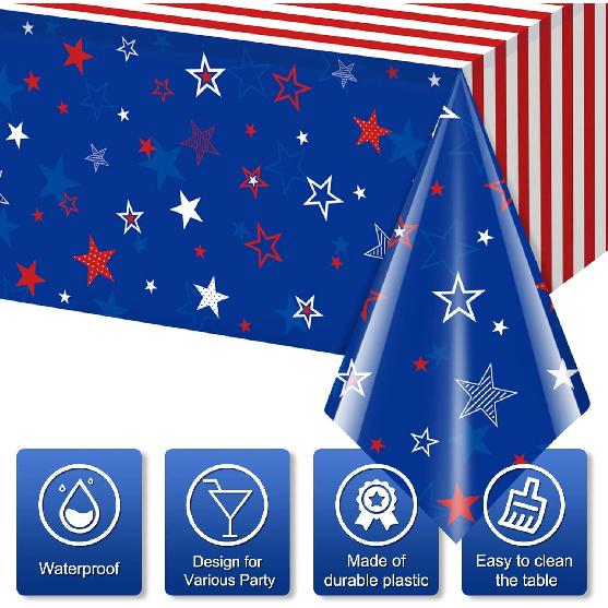 3Pcs Patriotic Tablecloths for 4th of July Decorations,Red White Blue Star Plastic Disposable Table Cover for Fourth of July Memorial Patriotic Day