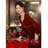 (Clear Goods) Burgundy Bridal Toast Engagement Dress Velvet Heavy Industry Wedding Dress Long Skirt