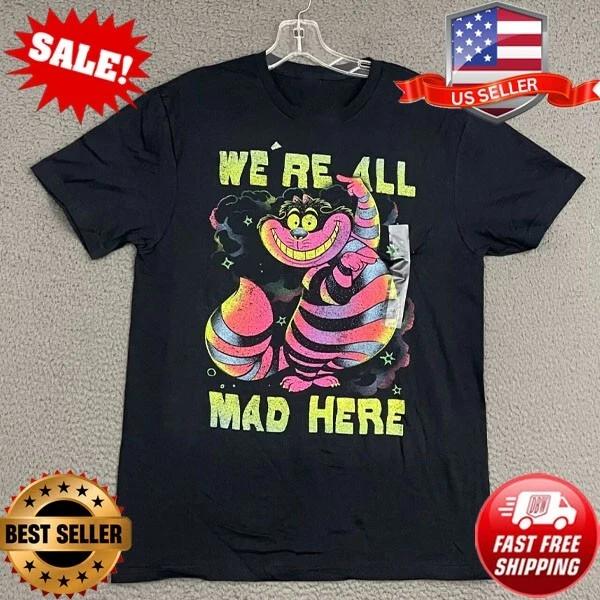 

Disney T-Shirt Mens Black Graphic Cotton Cheshire Cat Cartoon Funny Movie S-5XL 3XL