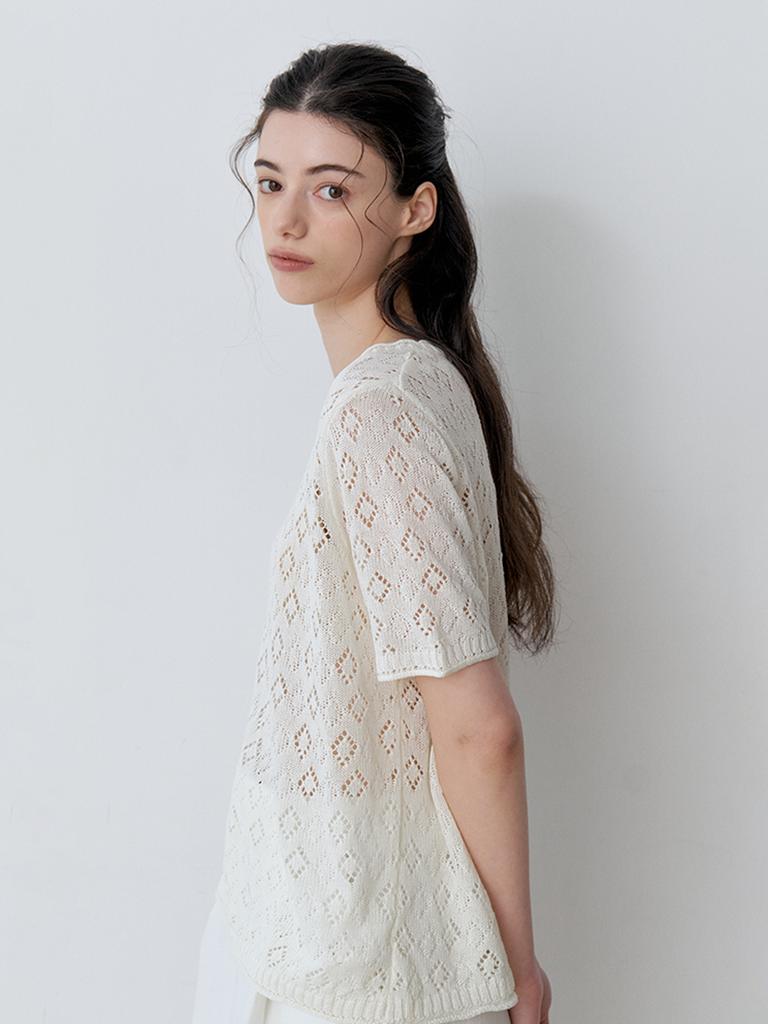 LE STUDIO Diamond Punching Summer Knit (Iv)