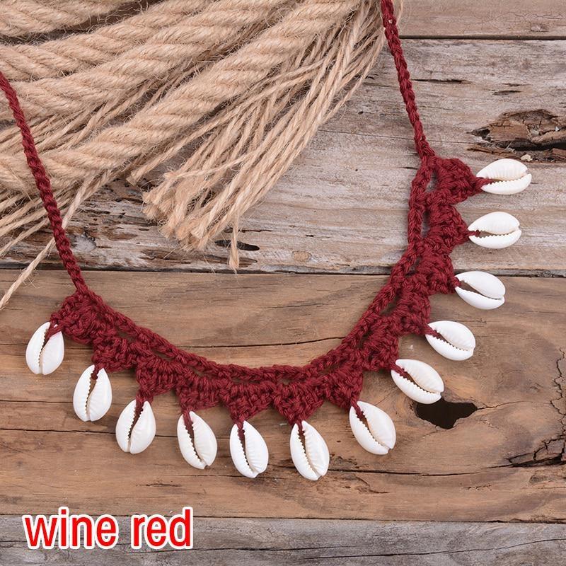 Bohemian Shells Necklaces for Women Handmade Woven Rope Chain Choker Necklace Summer Beach Beaded Necklaces Jewelry.
