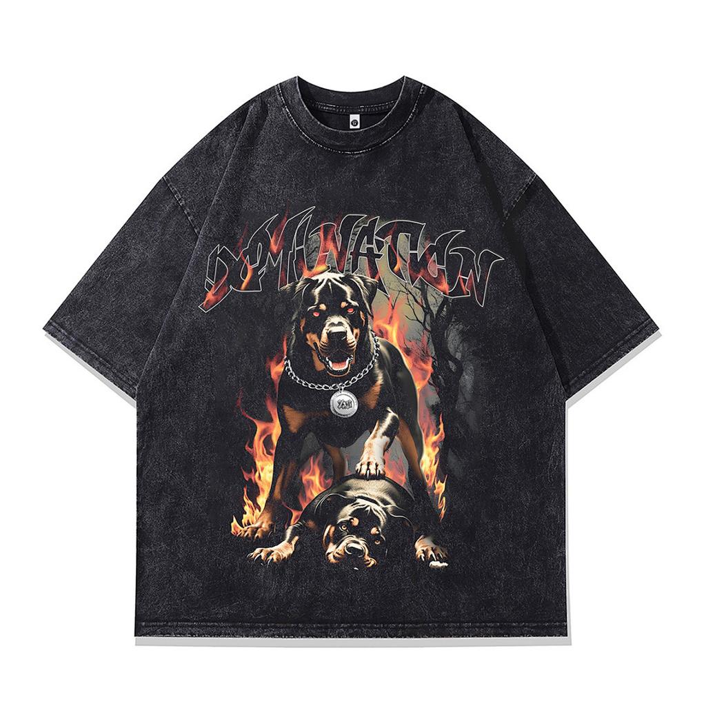 Heavy Weight Cotton Short-Sleeved T-Shirt High-Quality Digital Direct Injection Printing Half-Sleeved Washed Vintage T-Shirt