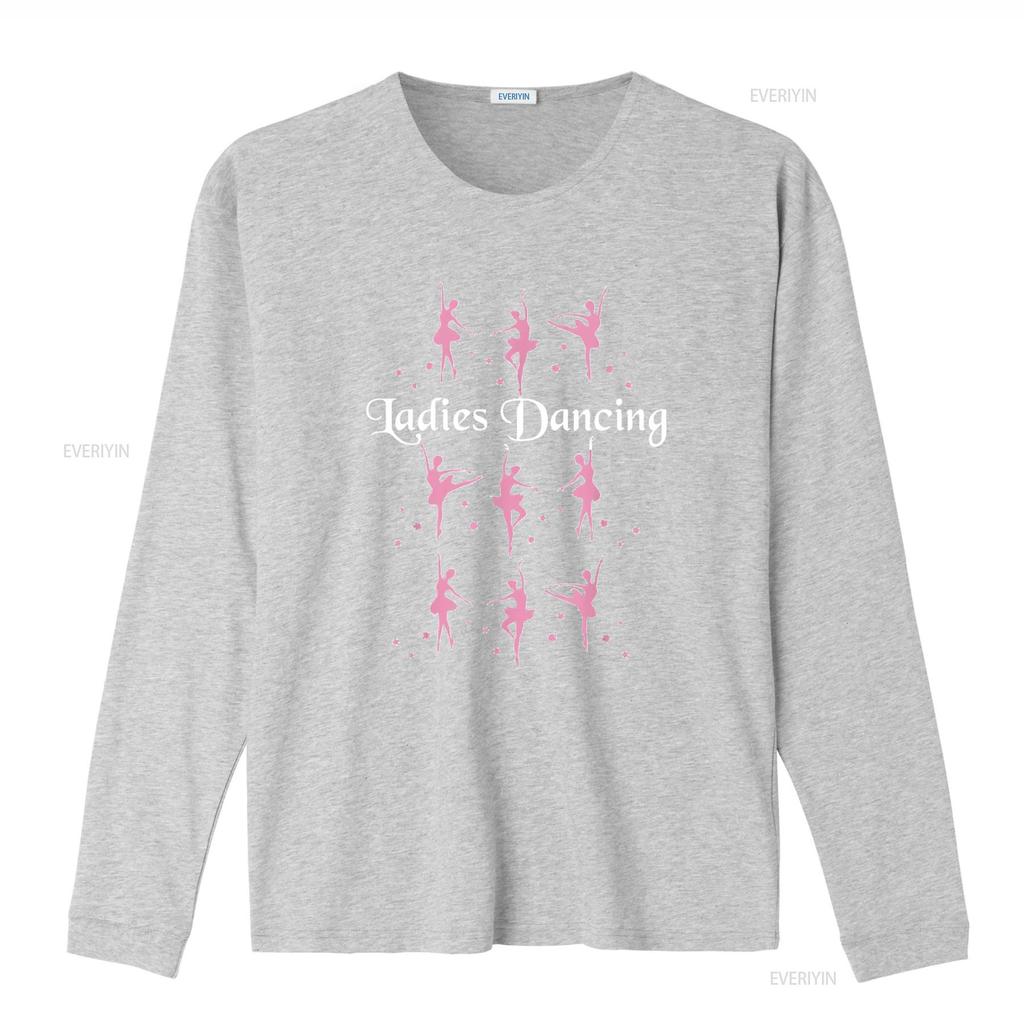 Damen Nine Ladies Dancing T-Shirt Lustig Weihnachten Schwarz Mittel Vintage Gewaschen Vielseitig Lässig Grafikdesigner Kleidung