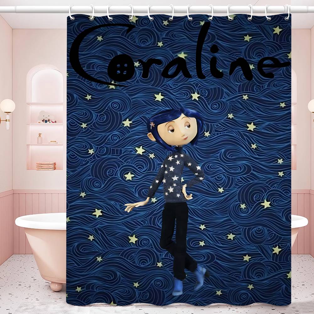Anime Movie Coraline Shower Curtain - Water-Repellent And Leak-Resistant, Mold And Mildew Resistant For