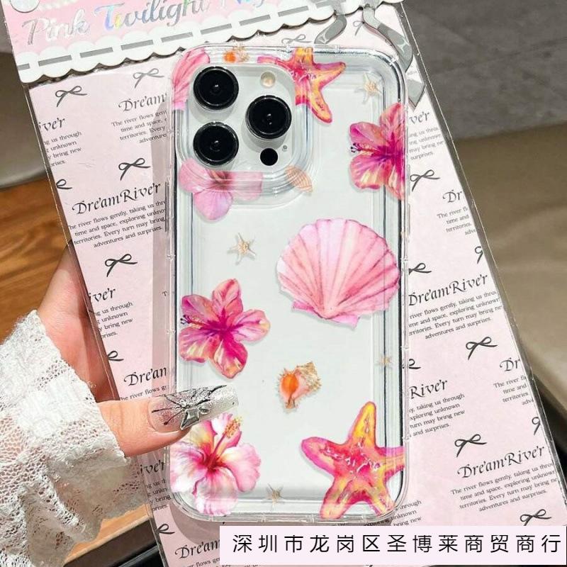 Shell starfish flower applies to Apple 15 mobile phone case iPhone14promax transparent 13 girl 16 airbag 12 burst