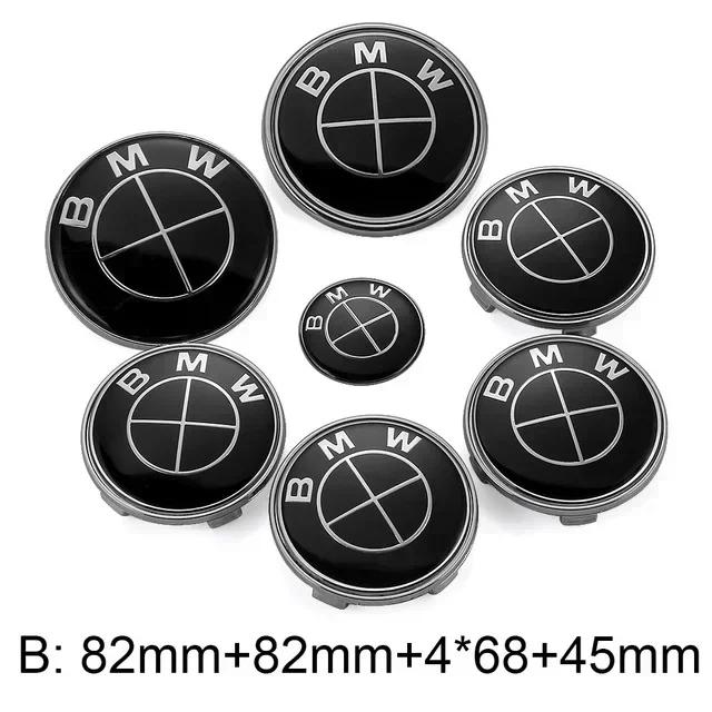 XKUGH1 For BMW New 2025 New 7pcs Car Front Emblem 7pcs Car Front Emblem Rear Badge Wheel Hub Cap Sticker for E46 E90 E60 F10 F11 F20 F3