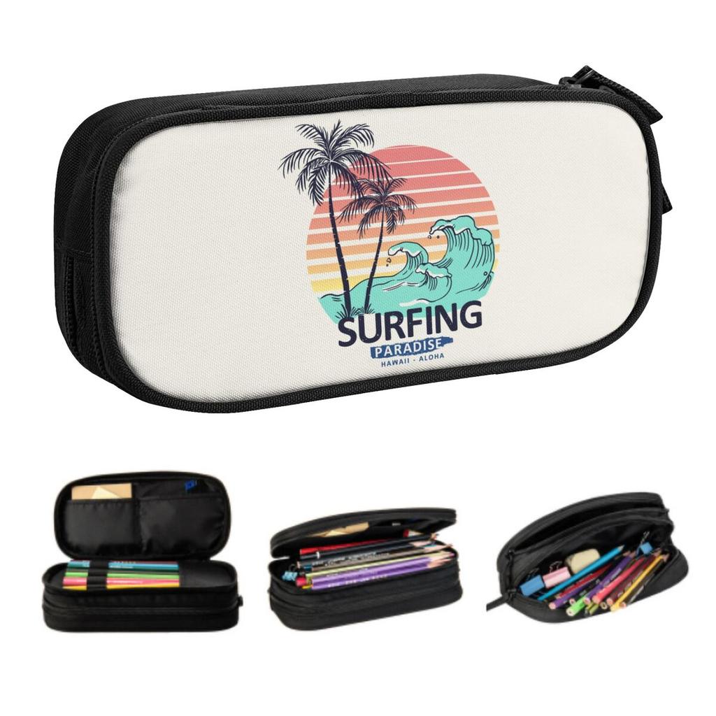 Custom Summer Surfing Pencil Cases for Boy Girl Large Capacity Beach Seaside Surfer Pen Bag Box School Supplies