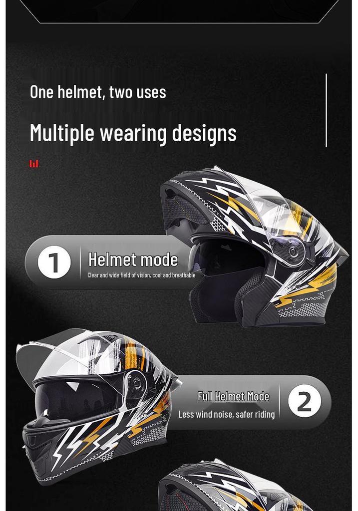 Unisex Full Face Flip-Up Motorcycle Helmet with LED Taillight, All-Season, 3C/DOT Certified