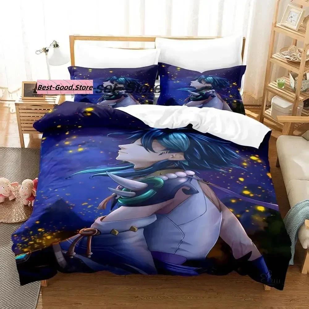 Game Genshin Impact Xiao Genshin Impact Bedding Set Duvet Cover Sheet Printed Pillowcase Full Queen King Size Comforter Bedroom