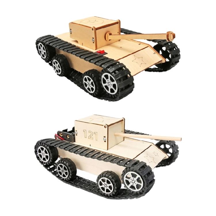 Engaging Wooden Tank Model Educational Electric Science Experiment Set With Moving Track For Kids Science Exploration