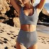 Women's Classic High-Waisted Plaid Two-Piece Bikini Swimwear, European and American Style