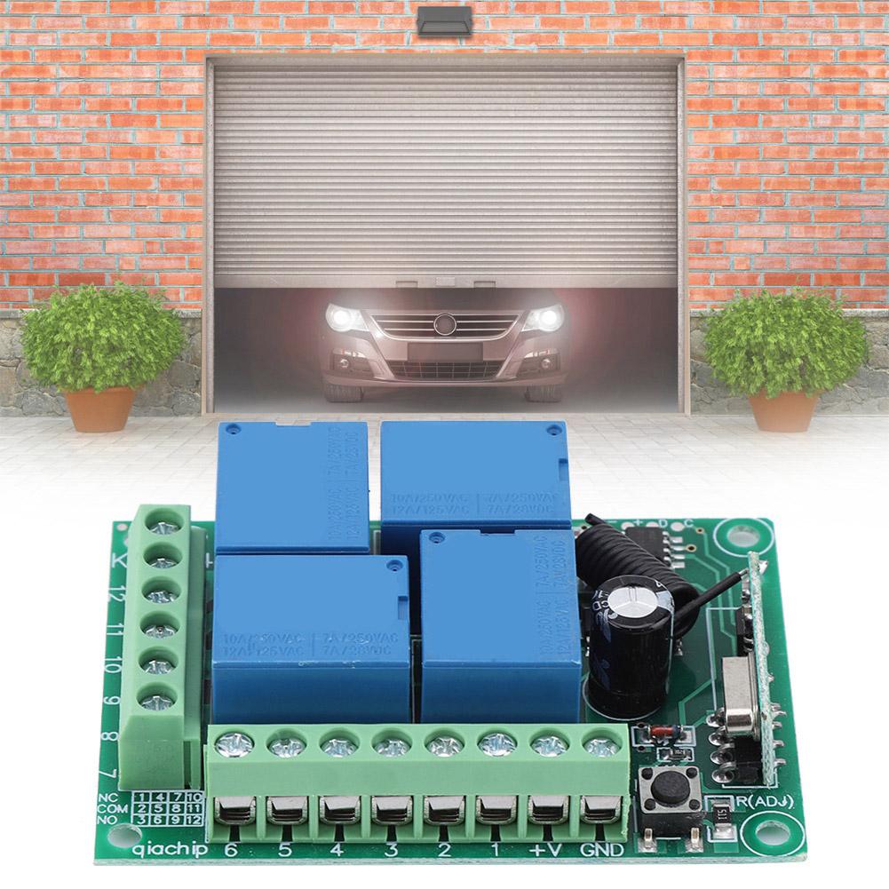 12V 433Mhz 4CH Channel Relay RF Wireless Garage Doors Remote Control Switch Receiver Module