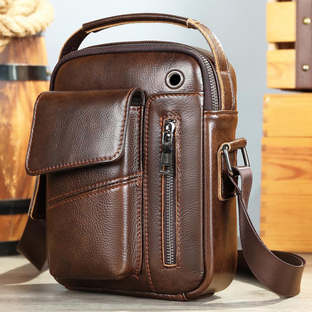 Top Grain Genuine Leather Men's Crossbody Shoulder Bag - Luxury Business & Commute Style